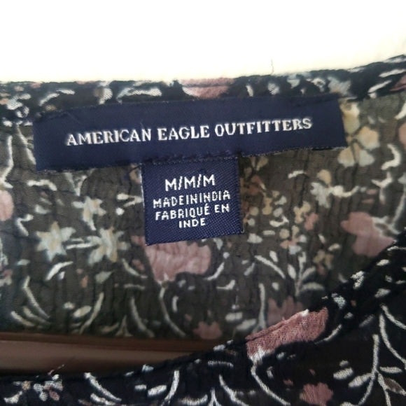 AMERICAN EAGLE BLACK FLORAL SHEER GAUZY COLD SHOULDER BOHO BLOUSE SIZE M… - Picture 5 of 12